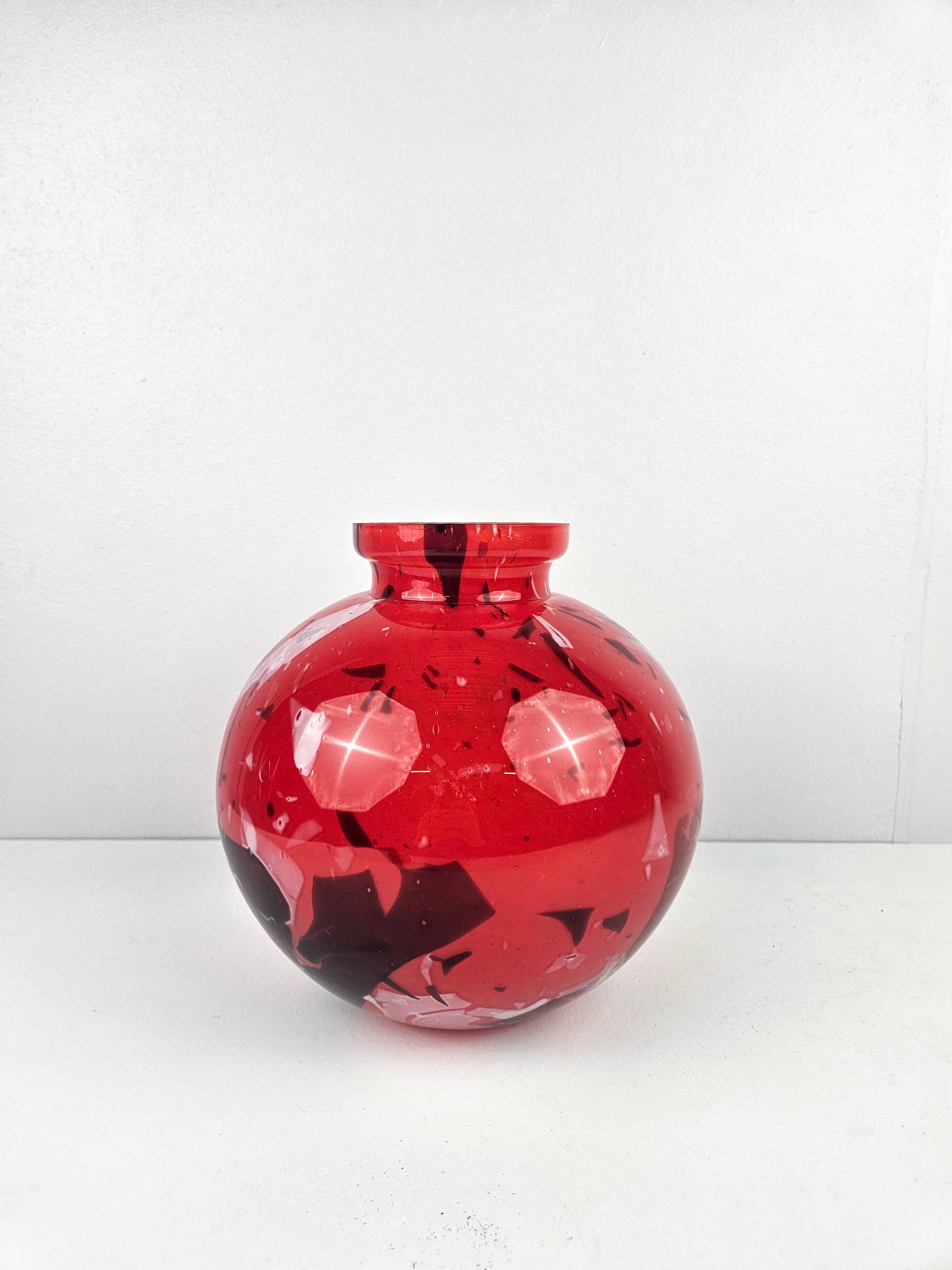 Vintage red glass ball vase