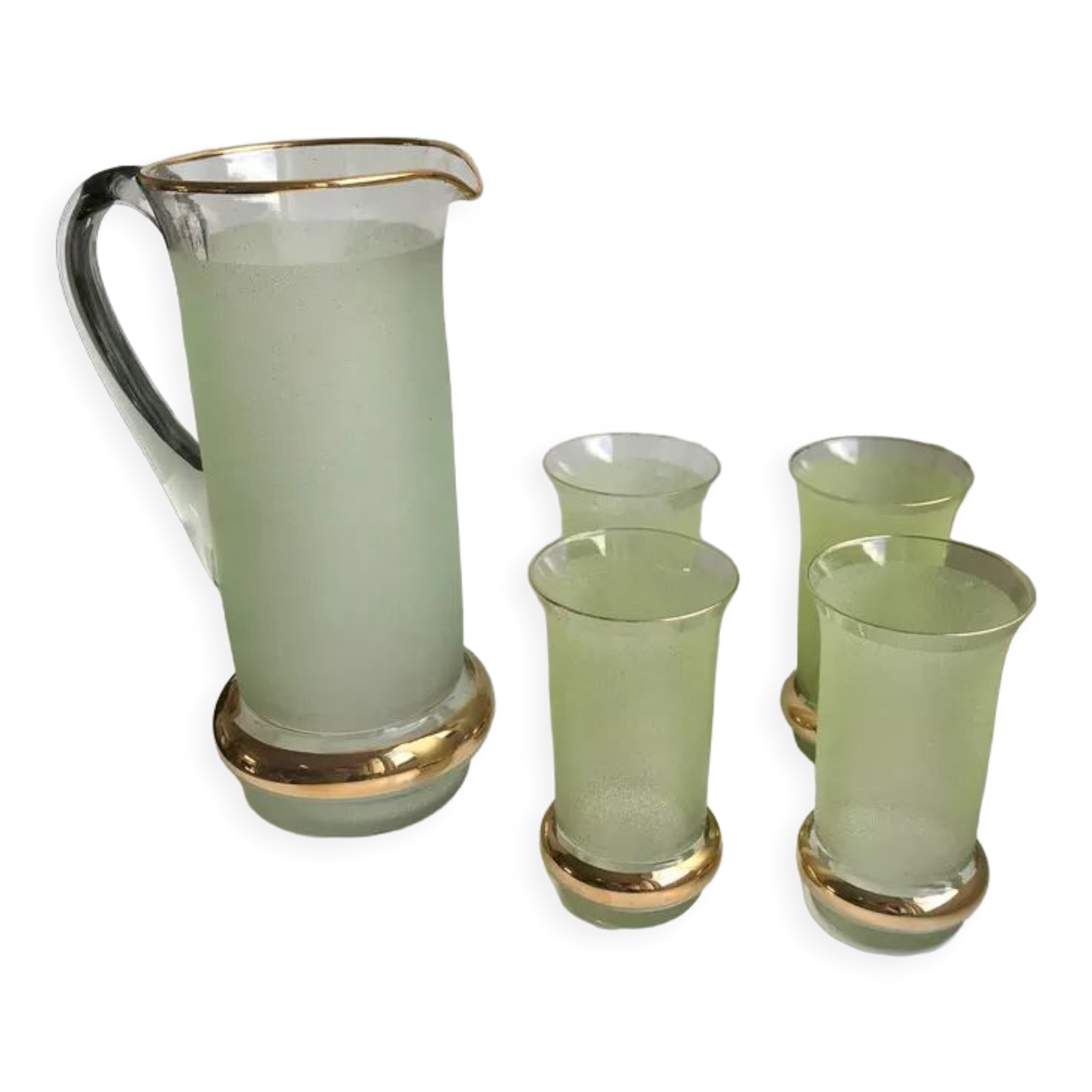 Green granita set consisting of a pitcher and 4 glasses in orangeade 50s