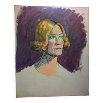 Portrait de femme à l'huile Noucentisme Catalan 1910/1920