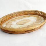 Mother-of-pearl and rattan tray