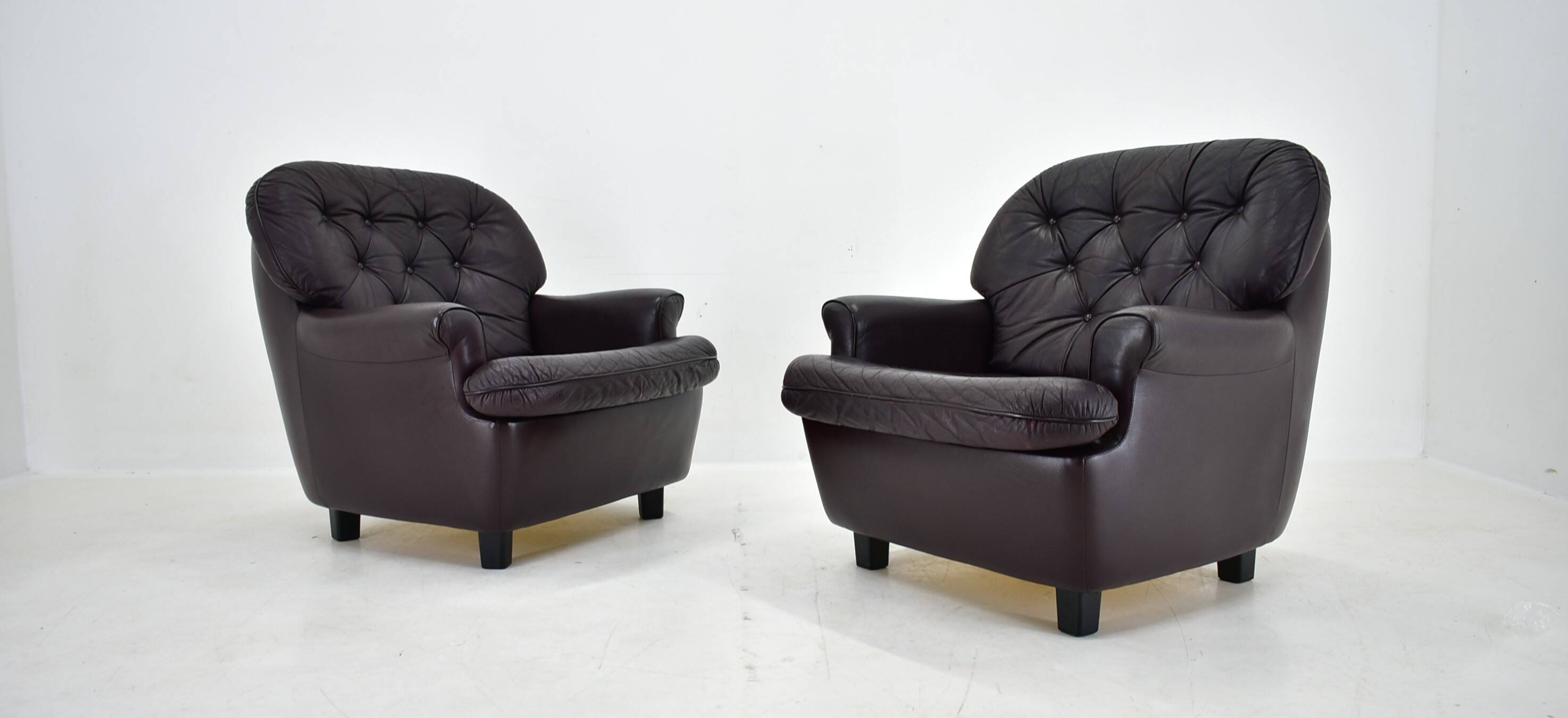 Design, Scandinavian, leather armchairs by Peem, 1970s, Finland
