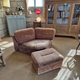 Vintage corner sofa and its pouffe