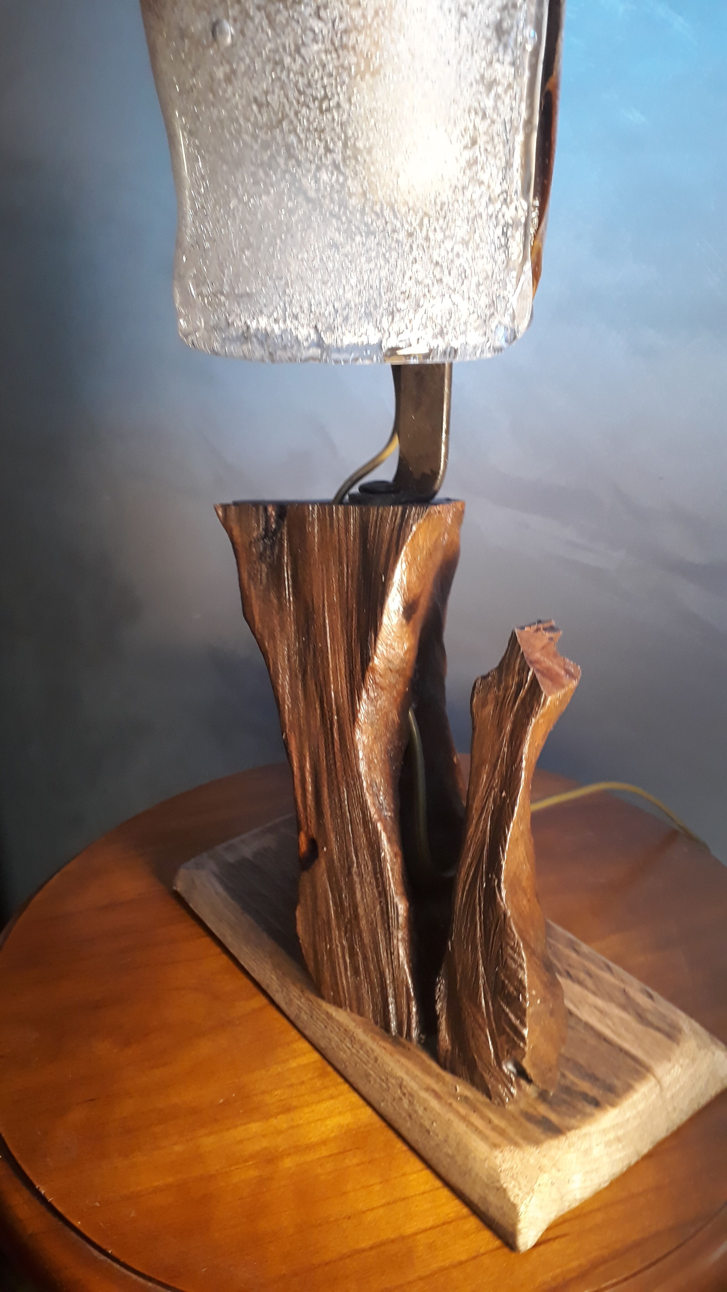 Murano glass lamp Italy 1970 foot root exotic wood