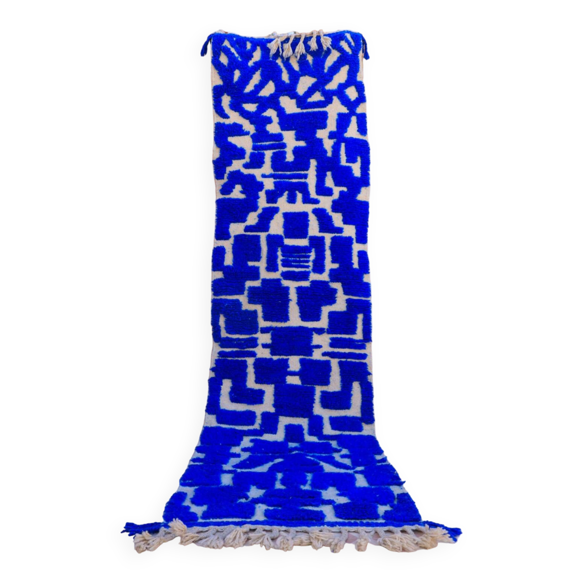 Moroccan Berber Klein blue hallway rug with reliefs