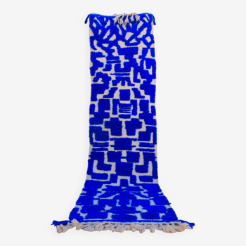 Moroccan Berber Klein blue hallway rug with reliefs