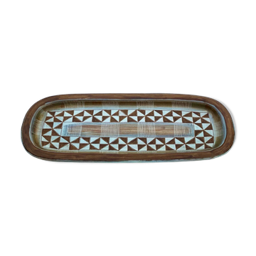 Plat en céramique epoque 1950 décor africaniste signé guillot - france