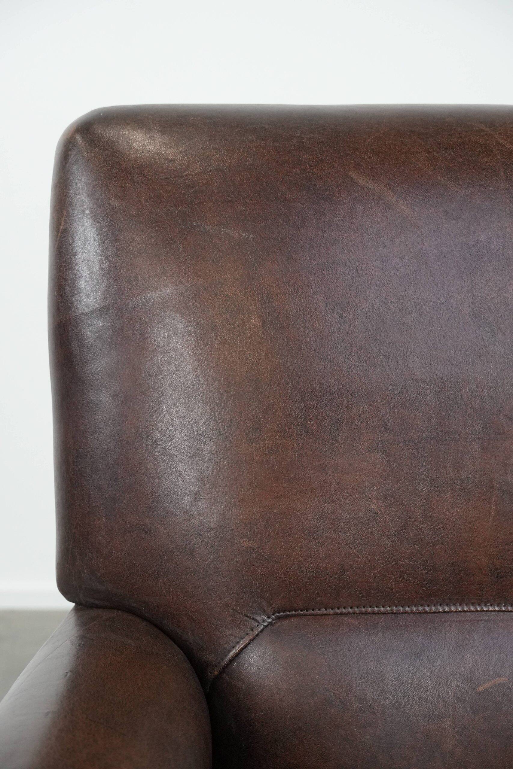 Beautiful Characterful Sheep Leather Armchair with a Deep Colour