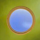 Vintage round bamboo rattan mirror 70s bohemian wall-mounted