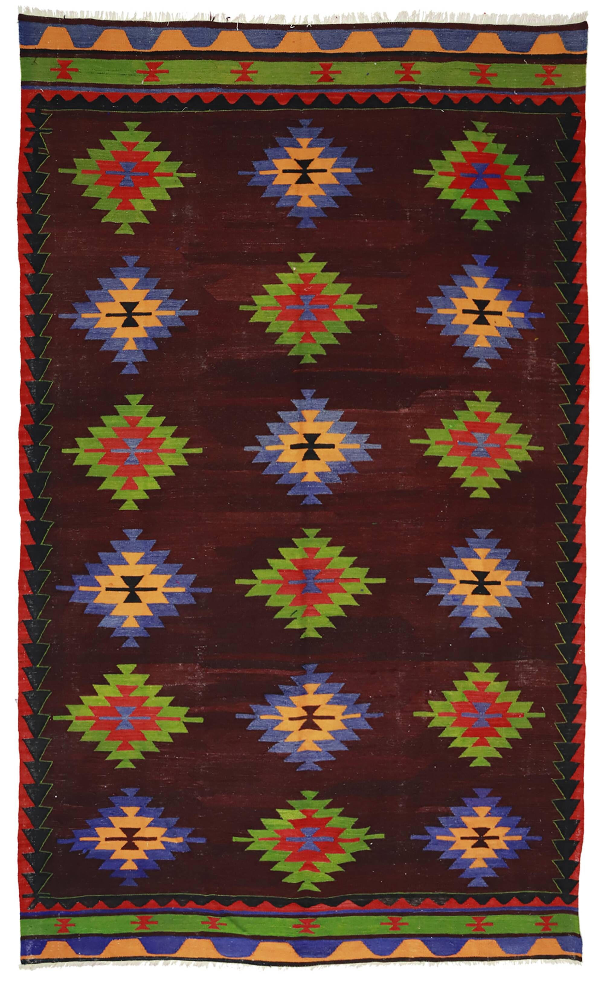Turkish Kilim Yuruk Vintage 175x315 cm Geometric Red Green Purple