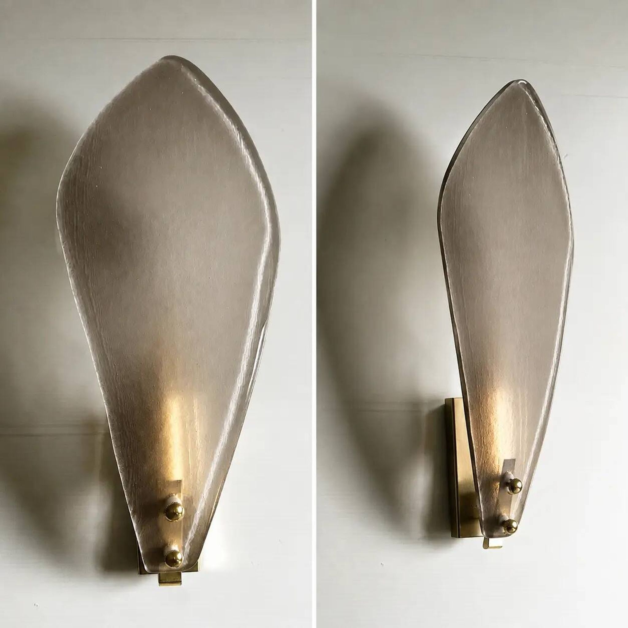 Designer Gray Sanded Leaf Murano Glass Wall Sconces, Contemporary Set of 4