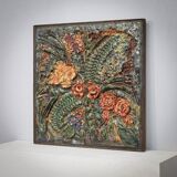 Ceramic floral relief wall sculpture by Neubauer, 1970s