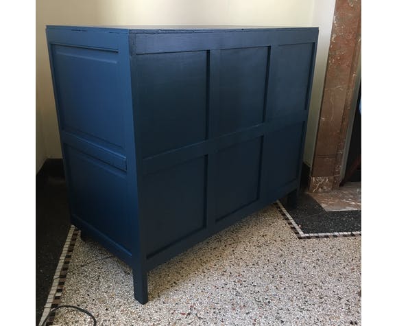 Wooden art deco dreser painted blue