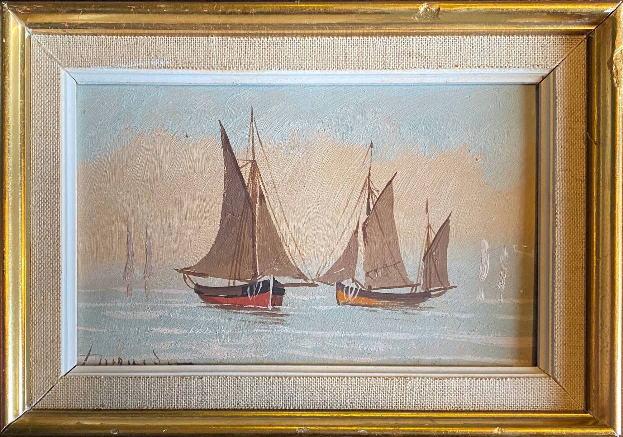 Tableau HSP "Marine aux voiliers" signée + cadre vers 1950