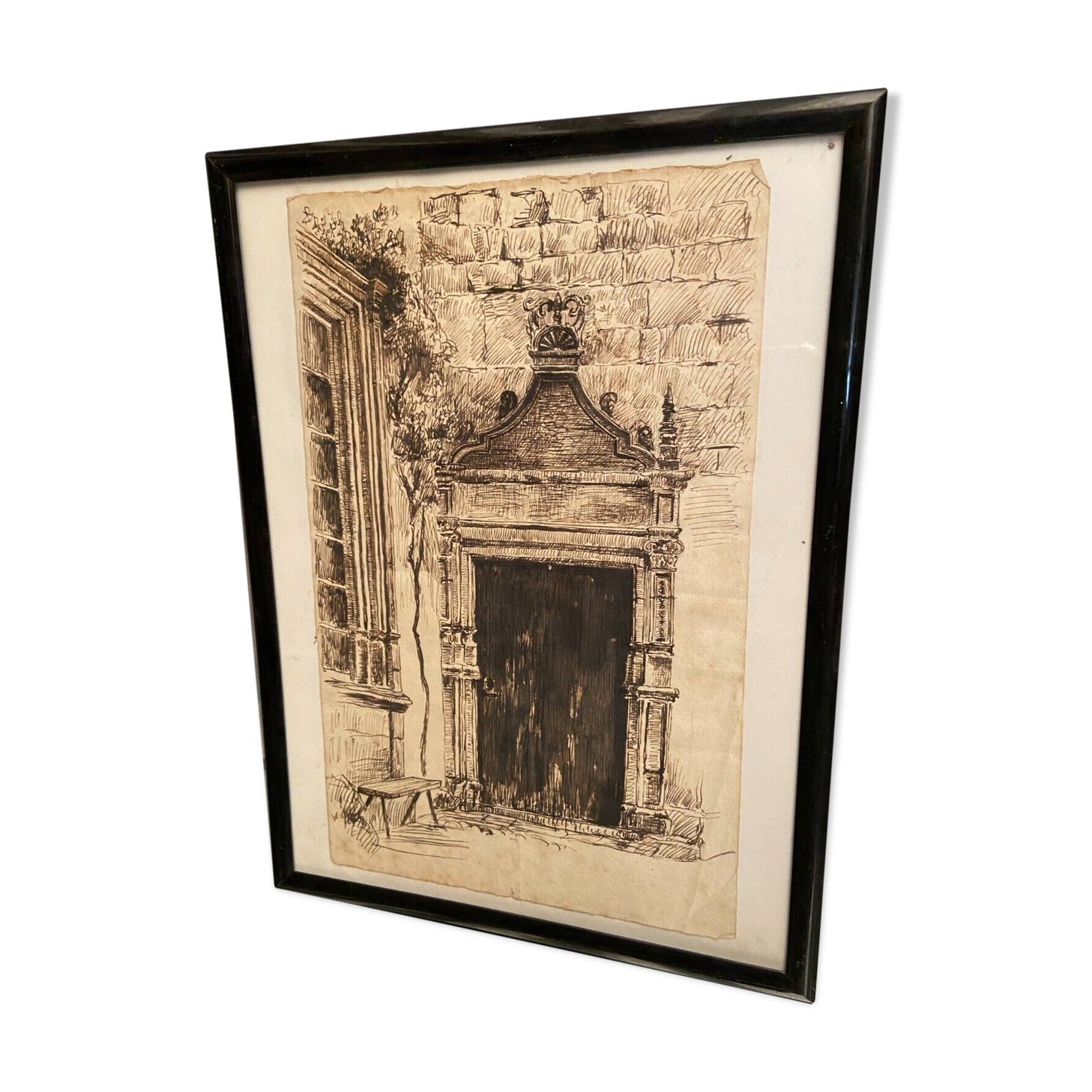 Ink drawing early twentieth century representing a Renaissance style entrance to a residence