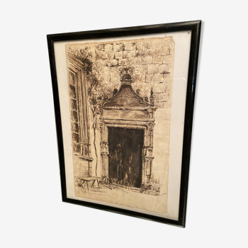 Ink drawing early twentieth century representing a Renaissance style entrance to a residence