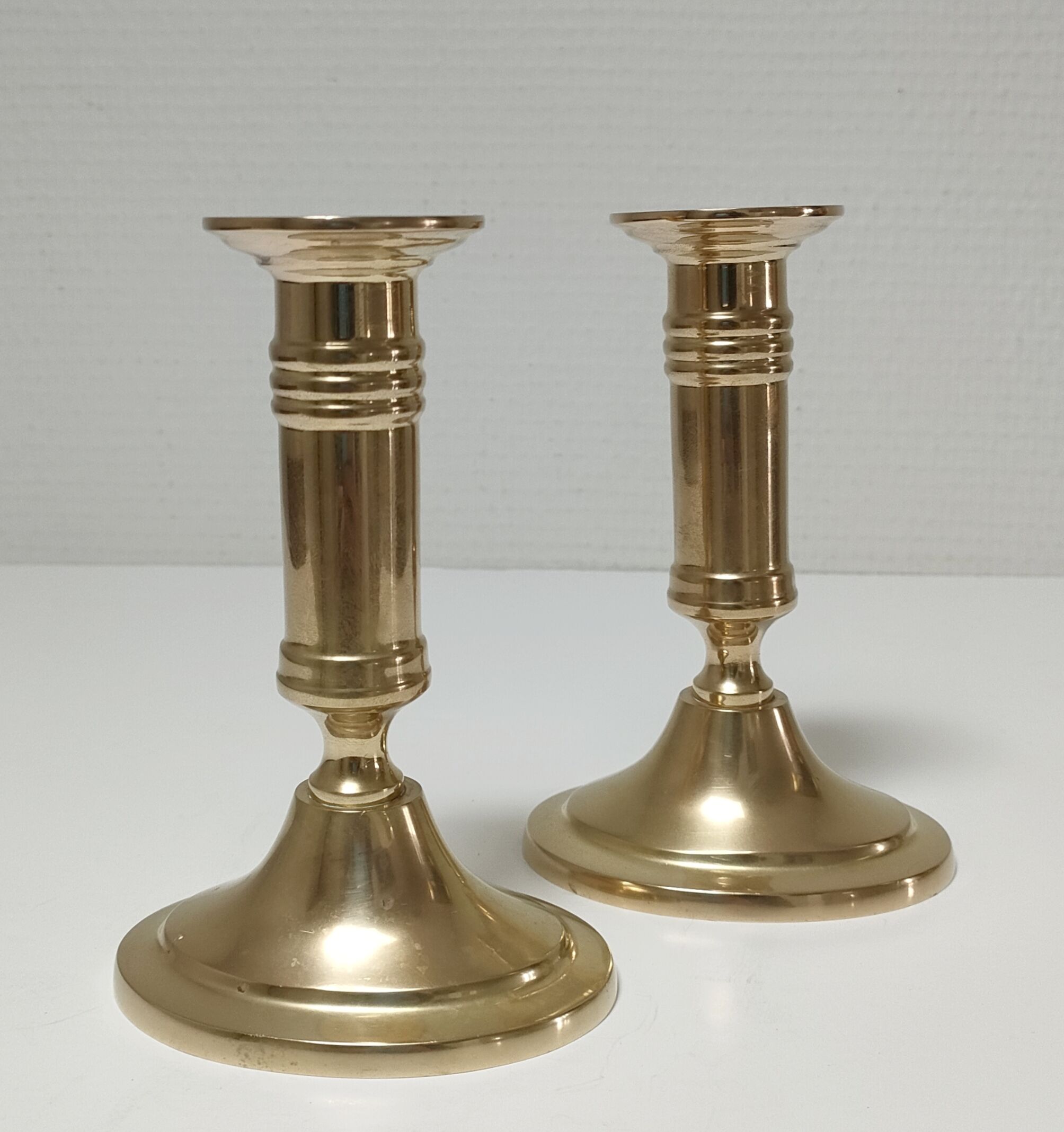 Pair of solid scandinavian danish handmade brass candle holders vintage