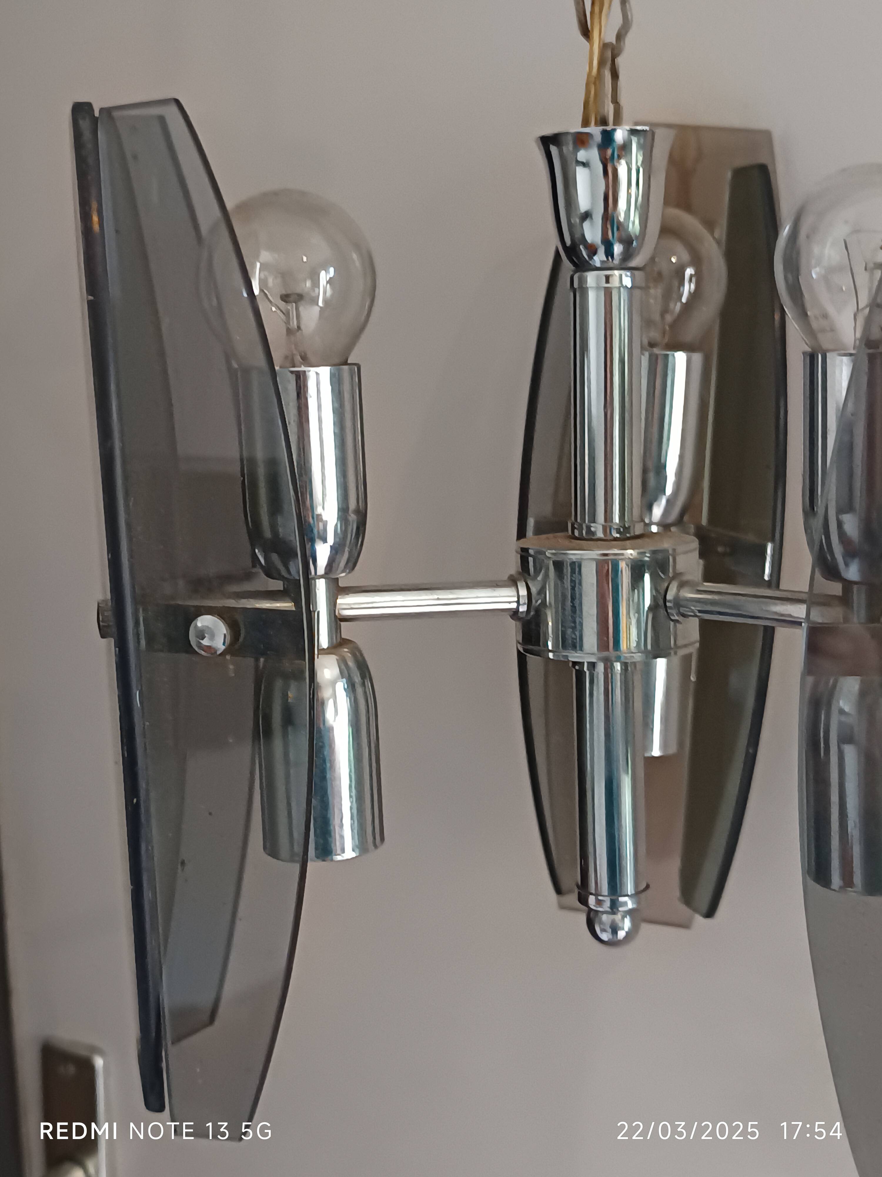 Veca style design pendant chandelier smoked glass 1960 6 lights