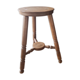 Vintage tripod stool in light brown wood
