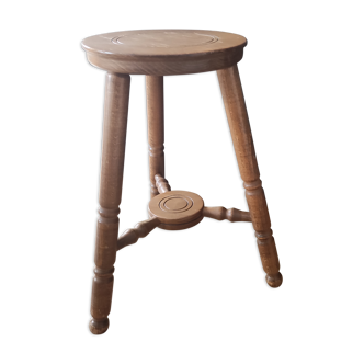 Vintage tripod stool in light brown wood