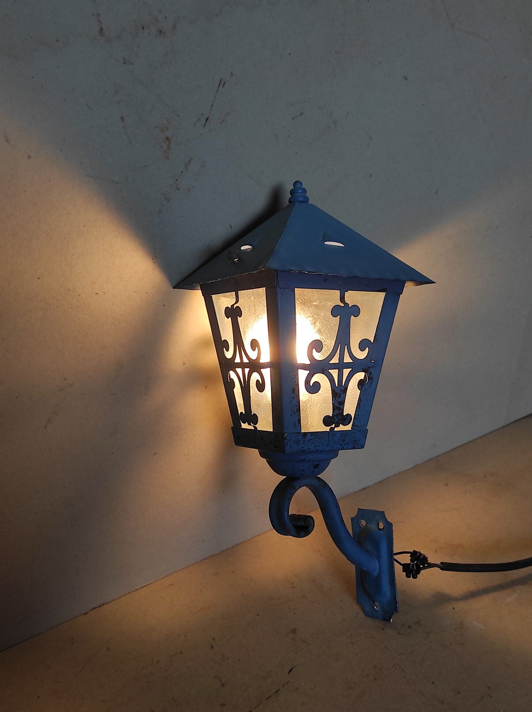 Old wall lamp vintage lantern hall and outdoor patina blue pastel