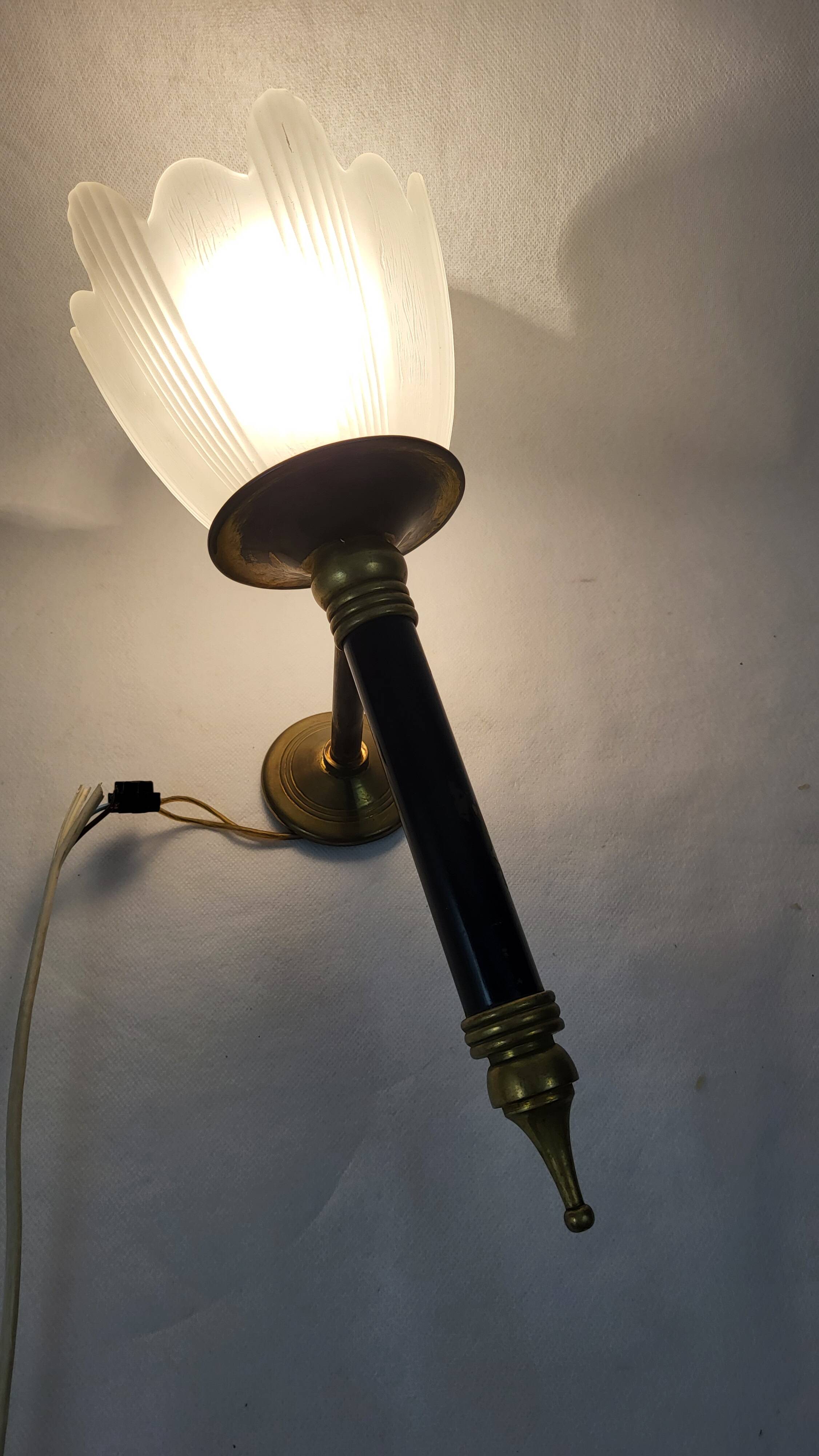 Flambeau Wall Lamp Glass & Brass 1950s