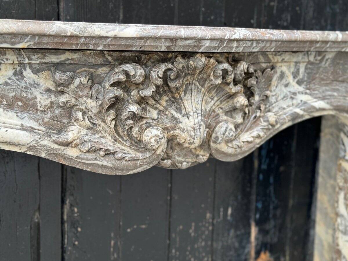 Very Elegant Louis XV Fireplace In Gray Ardennes Marble, 18th Century