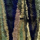 Green scandinavian modernist design wool rya rug woven handmade vintage 1960s