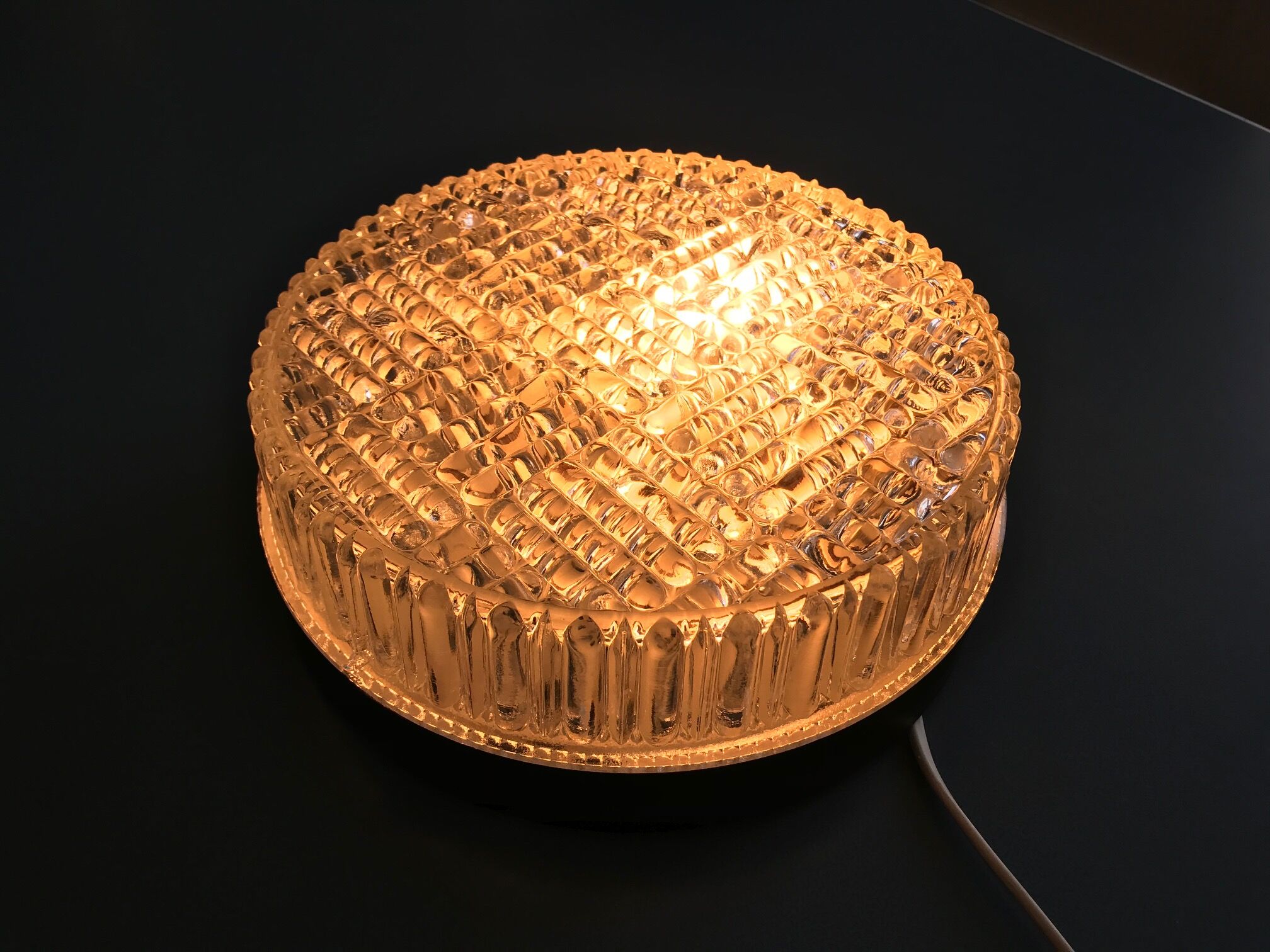 Round glass laminated ceiling light 1960