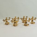 Set of 6 vintage 1970s brass figurine candle holders – Golden cherubs
