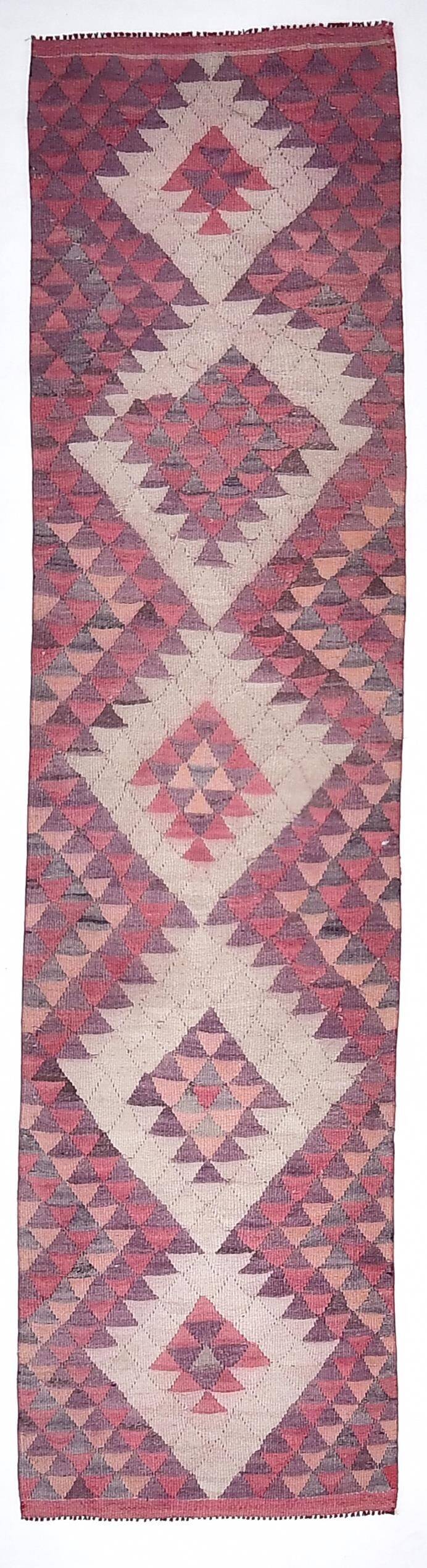 3x12 Pink Purple Kilim Runner Rug 84x347Cm