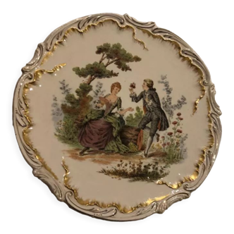 Faience plate Sarreguemines romantic décor