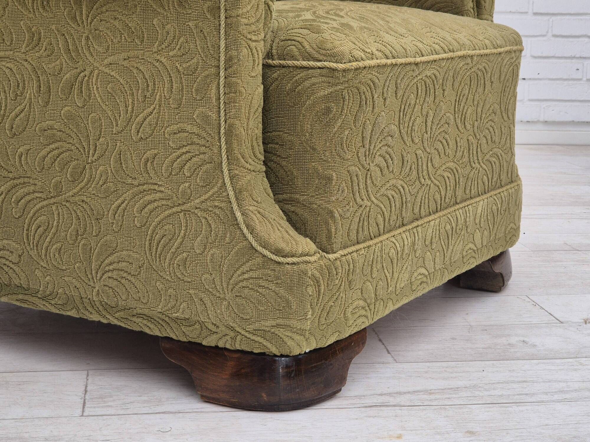 1960s, Danish vintage relax armchair, furniture cotton/wool, beech wood.