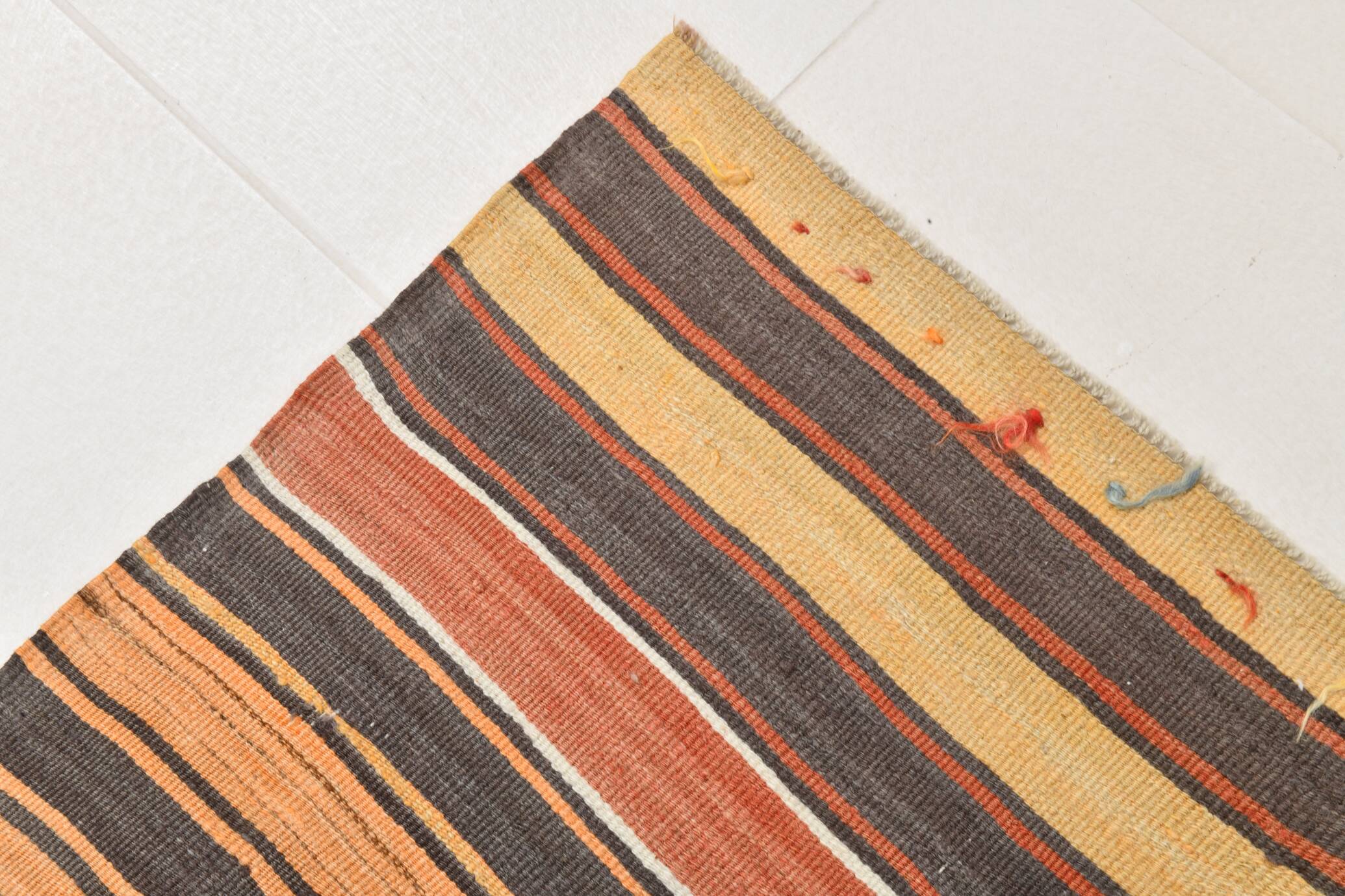 4x7 Kilim Terracotta Red & Orange Striped Turkish Vintage Kilim Rug