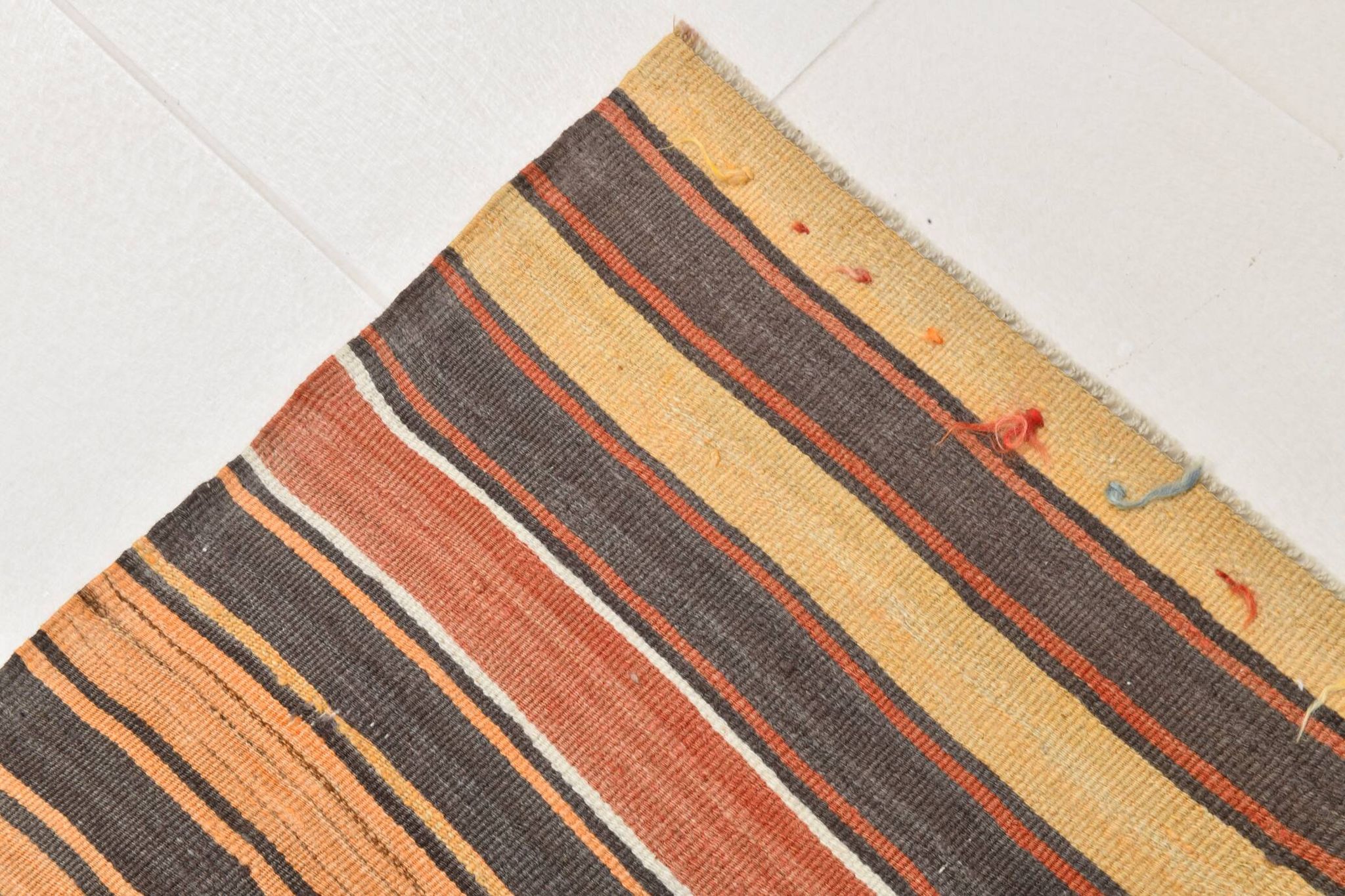 4x7 Kilim Terracotta Red & Orange Striped Turkish Vintage Kilim Rug