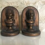 Antique bookends, Bust figure in bronze patinated plaster. 19 x 13 cm