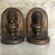 Antique bookends, Bust figure in bronze patinated plaster. 19 x 13 cm
