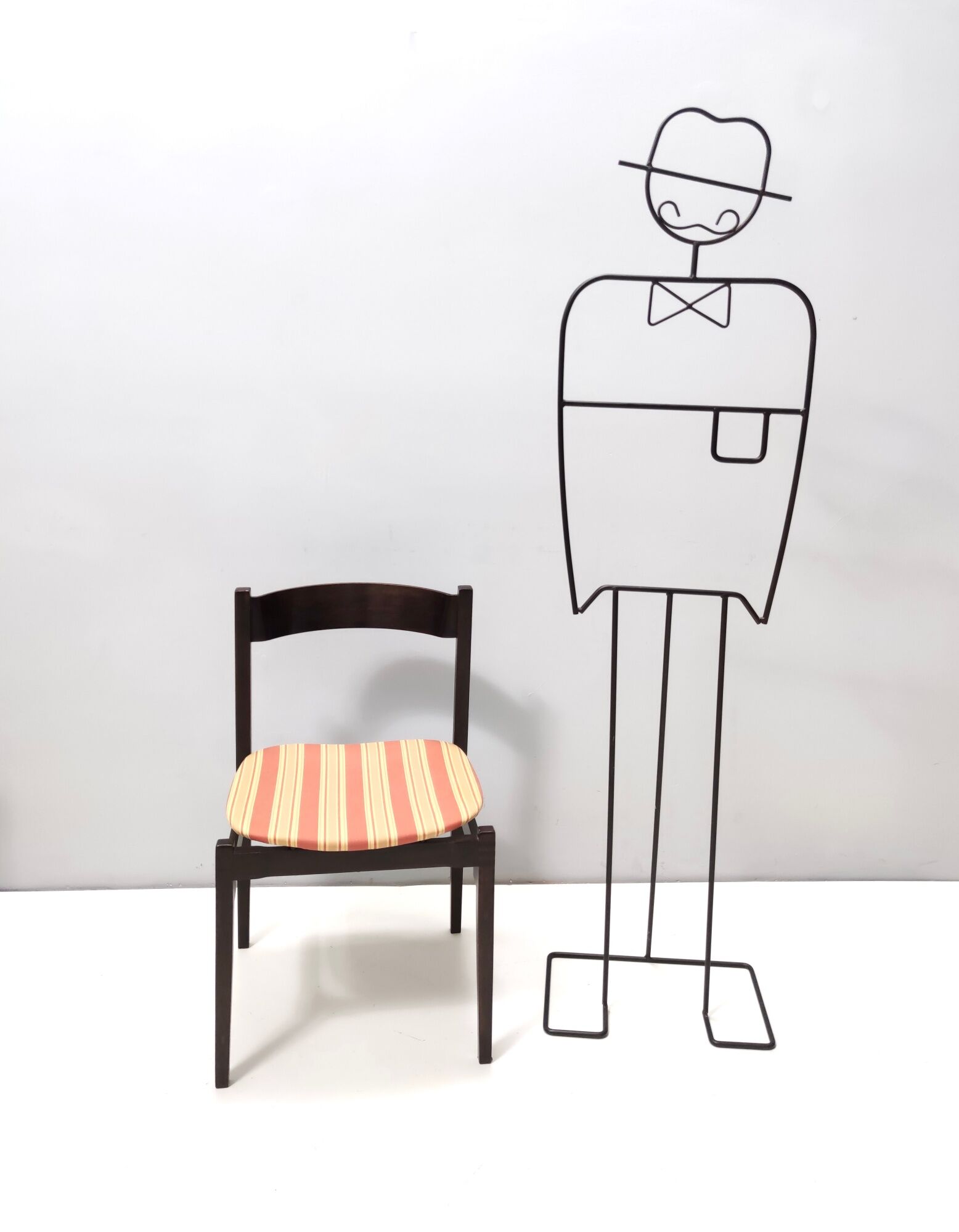 Vintage Set of Six Walnut Chairs by Gianfranco Frattini for Cassina with Stripe Patterned Orange Fab