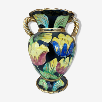 Vintage ceramic vase 1960 Vallauris flowers