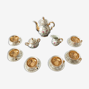 Coffee set in bavarian porcelain flowers and gold