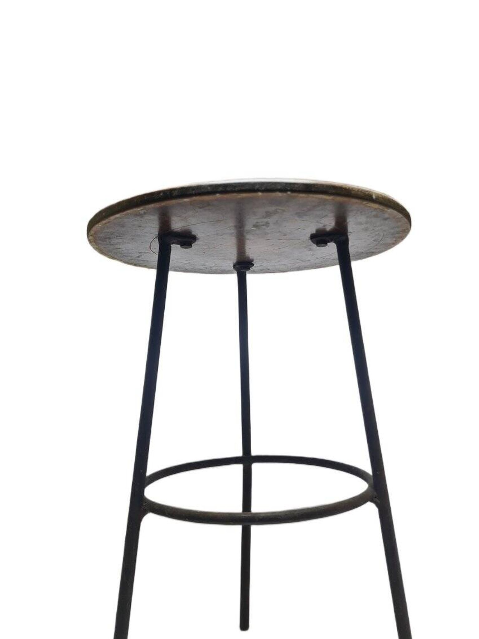 Postmodern brutalist iron and wooden plant stand, Poland, 1970s