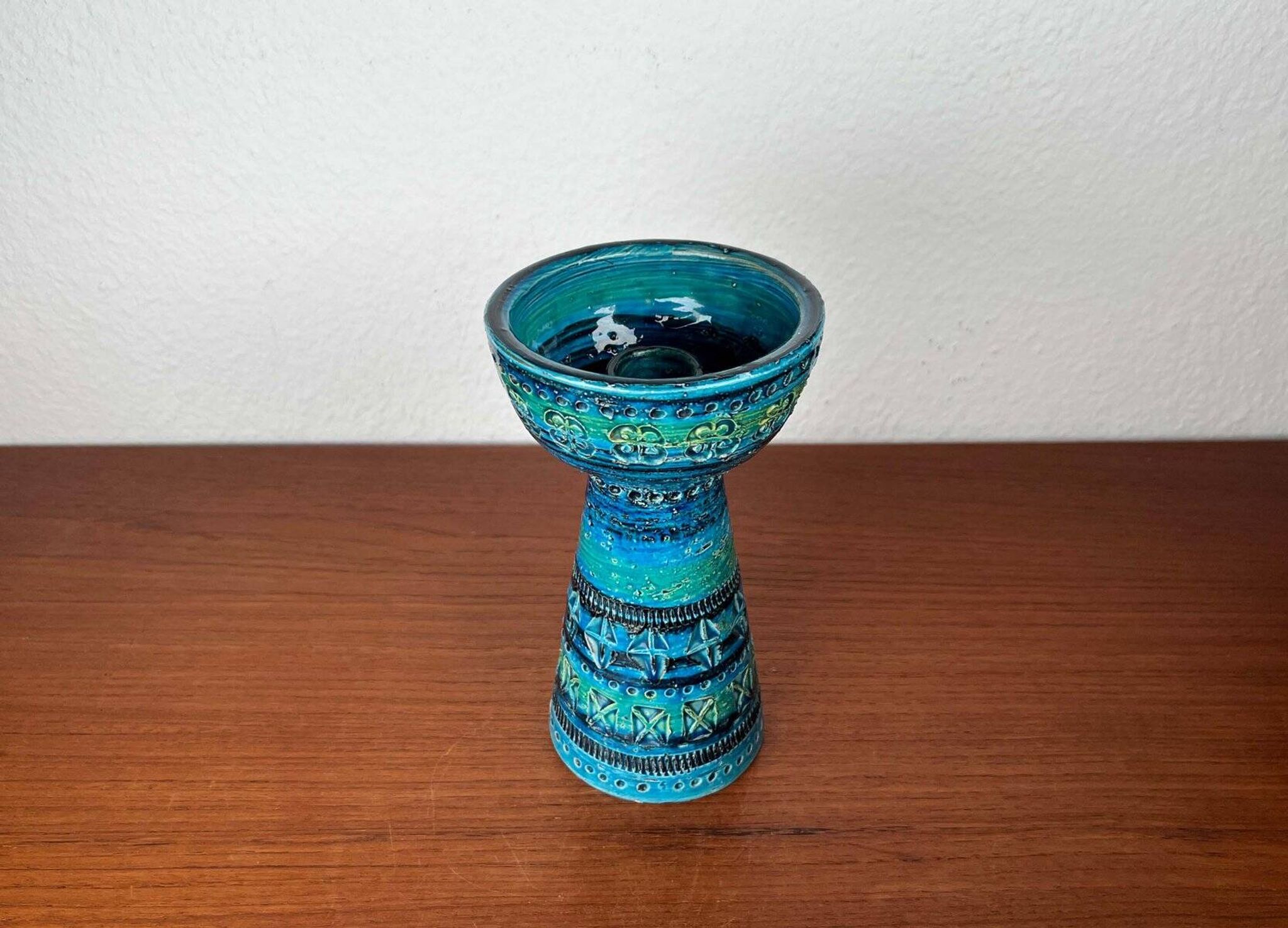 Rimini Blue Candle Holder in Mid-Century Ceramic by Aldo Londi for Bitossi, Italy, 1960s