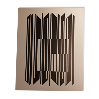 Vintage screen print by Victor Vasarely after a linear work, circa 1970