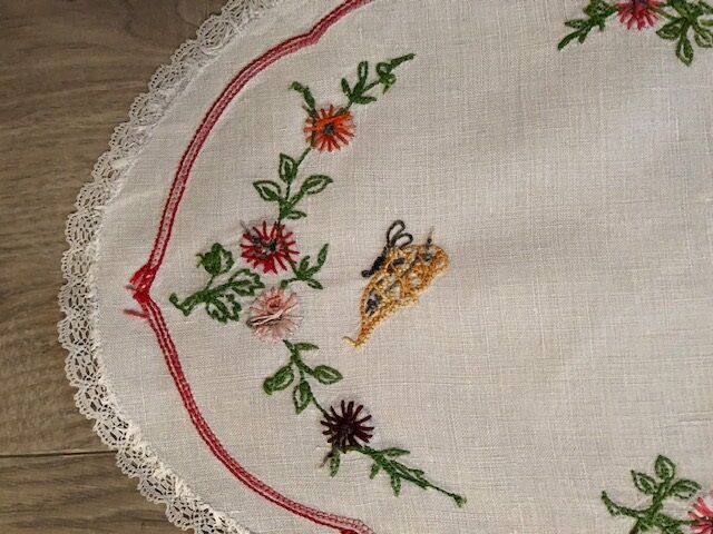 old oval placemat embroidered hand