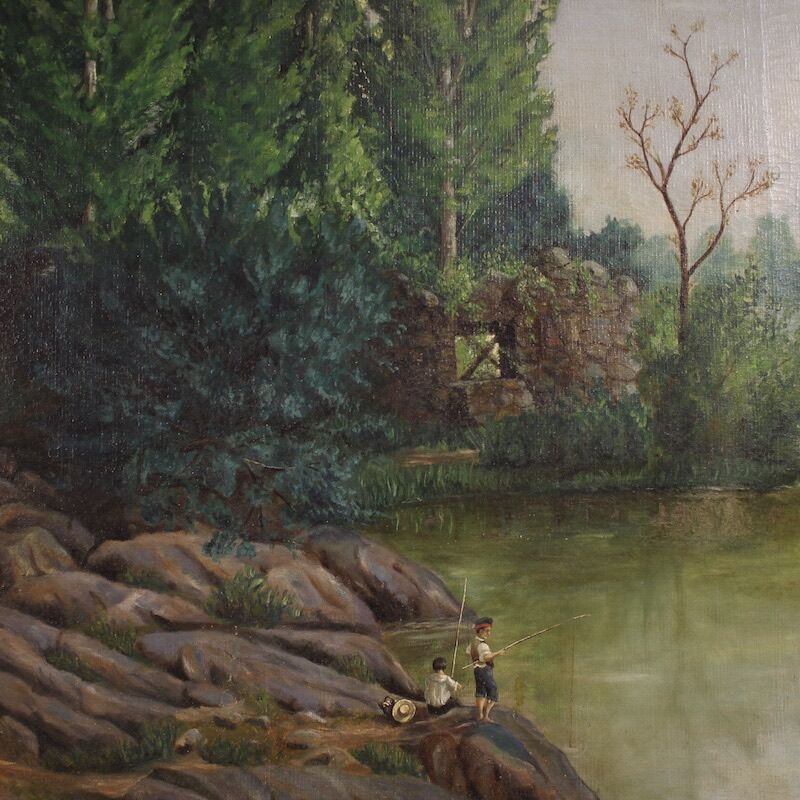Spanish landscape painting signed C. Coll 1883