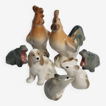 Ensemble d'animaux en porcelaine Lomonosov miniatures, vintage