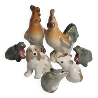 Ensemble d'animaux en porcelaine Lomonosov miniatures, vintage