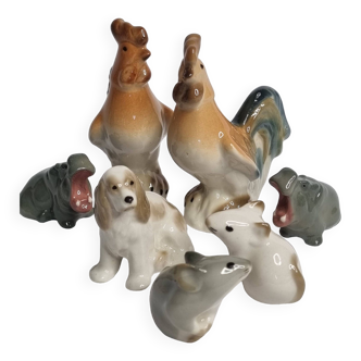 Set of miniature Lomonosov porcelain animals, vintage