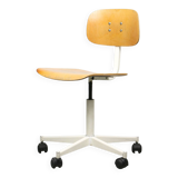 Vintage White & Wooden Swivel Office Chair, 70s