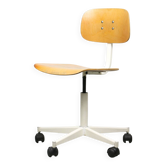 Chaise de bureau pivotante en métal blanc et bois, années 70