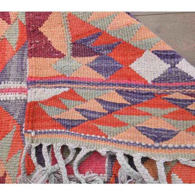 1970s Vintage Turkish Hand-Knotted Wool Cotton Pink Runner Rug 92x343